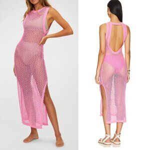 Beach Riot Holly Open-Knit Crochet Maxi Dress in Pink